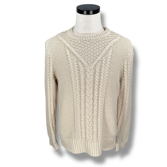 LL Bean Signature Fisherman Sweater Women’s Medium Cream Cotton Knitted Pullover - Picture 1 of 10